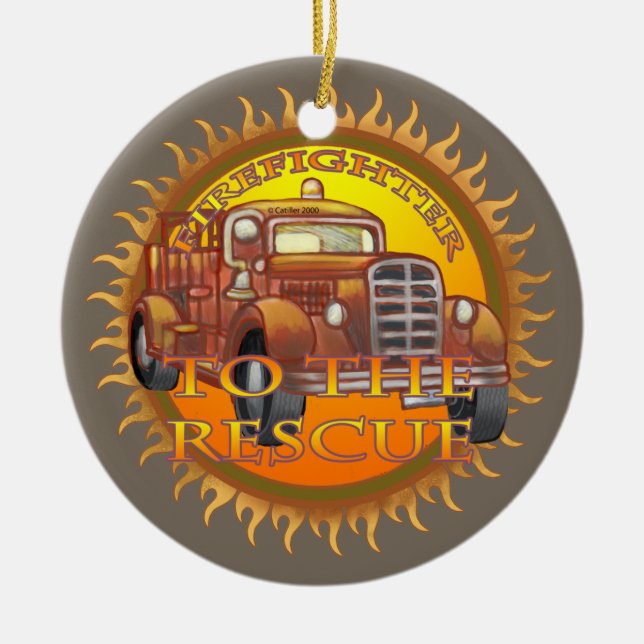 To The Rescue Firefighter Firetruck  Ceramic Tree Decoration (Front)