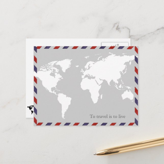 to travel is to live . worldmap postcard (Front/Back In Situ)