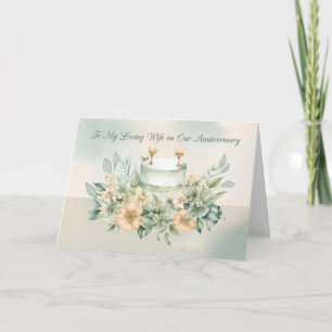 To Wife Anniversary Glasses on Table with Flowers Card