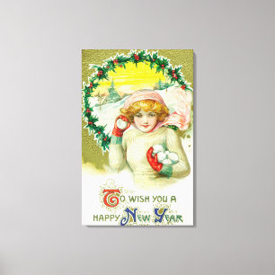 To Wish you a Happy New Year Snowball Fight Canvas Print