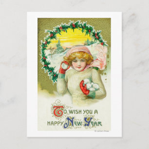 To Wish You a Happy New Year Snowball Fight Holiday Postcard