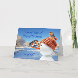 To You All Robins and Snowman Christmas Holiday Card