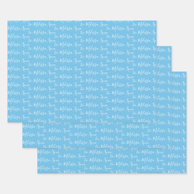 To Your Name Modern Handwriting Light Blue 2 Wrapping Paper Sheet (Set)