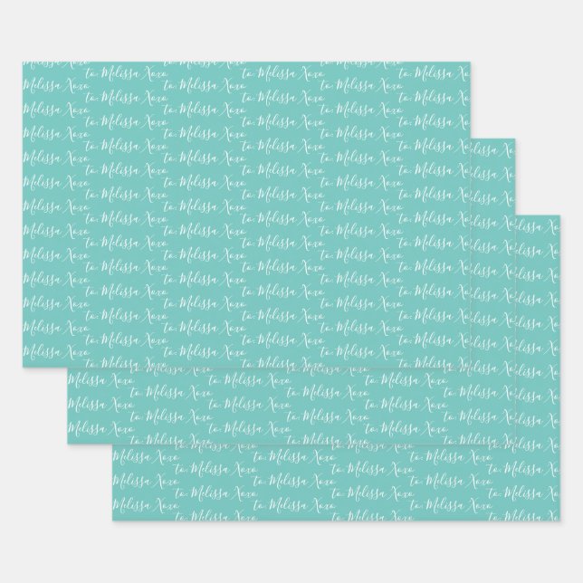 To Your Name Modern Handwriting Mint Green Wrappin Wrapping Paper Sheet (Set)