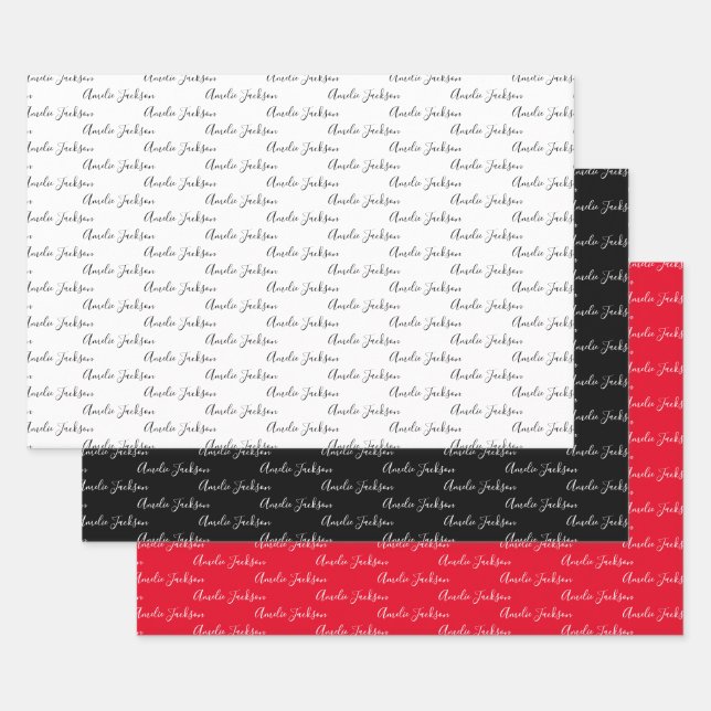 To Your Name Modern Handwriting White Black Red Wrapping Paper Sheet (Set)