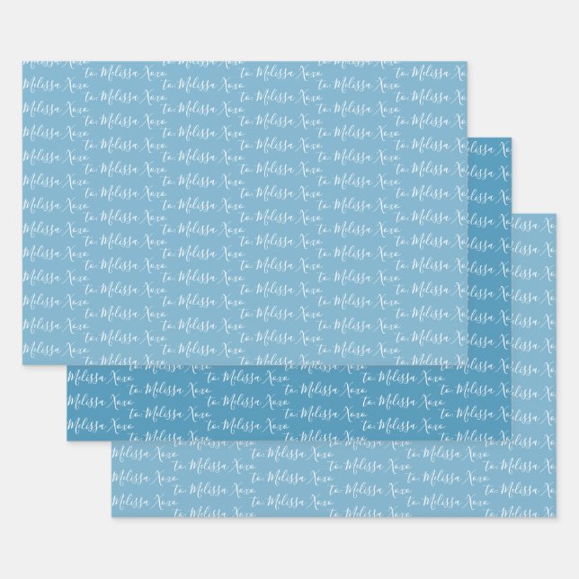 To Your Name Modern Handwriting Winter Blues Wrapping Paper Sheet (Set)