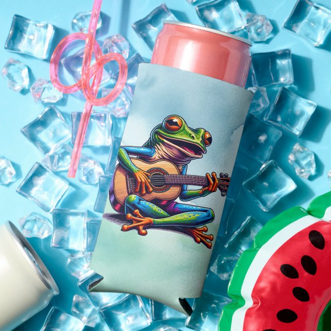 Toad and Guitar | Don't Worry, Be Hoppy Pun Seltzer Can Cooler (In Situ Summer)