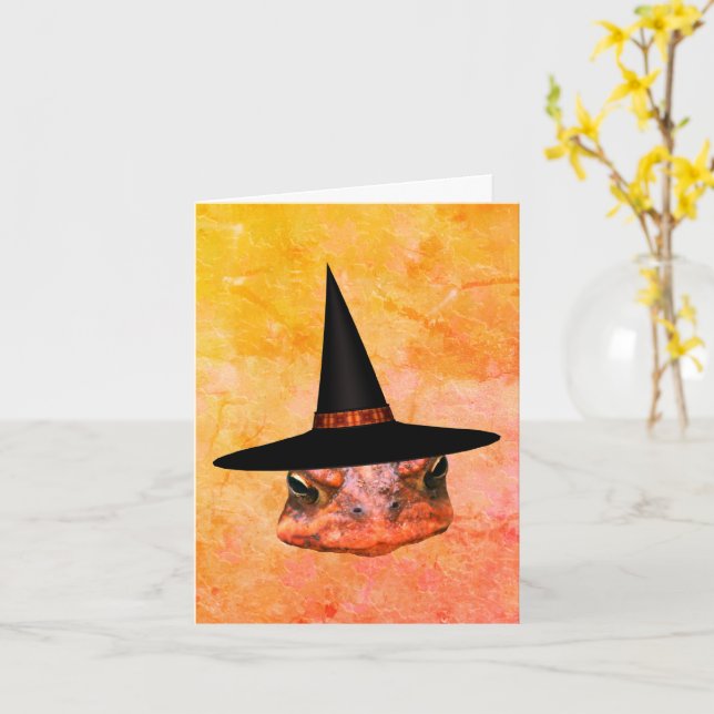 Toad Face Witch Hat Halloween Note Card (Yellow Flower)