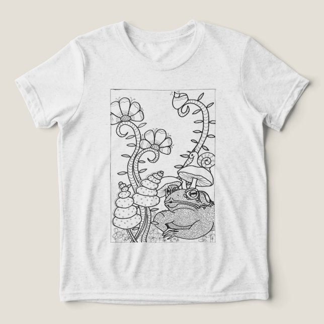 Toad with fantasy flowers to colour Tri-Blend shirt (Design Front)