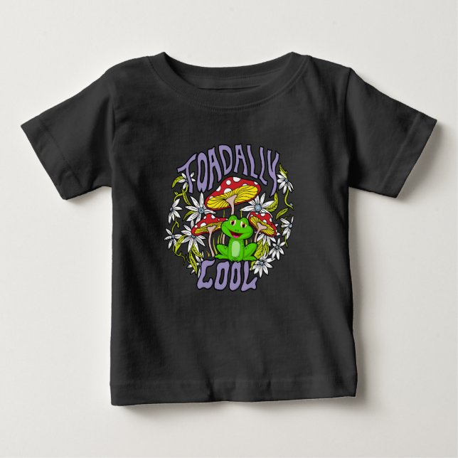 Toadally Cool Colourful floral and frog typography Baby T-Shirt (Front)