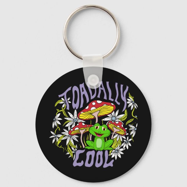 Toadally Cool Colourful floral and frog typography Key Ring (Front)
