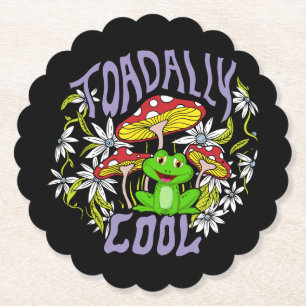 Toadally Cool Colourful floral and frog typography Paper Coaster