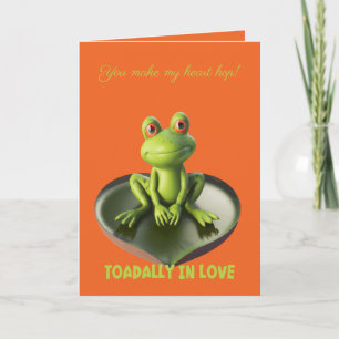 Toadally In Love Cute Frog Sitting On Heart Shaped Card