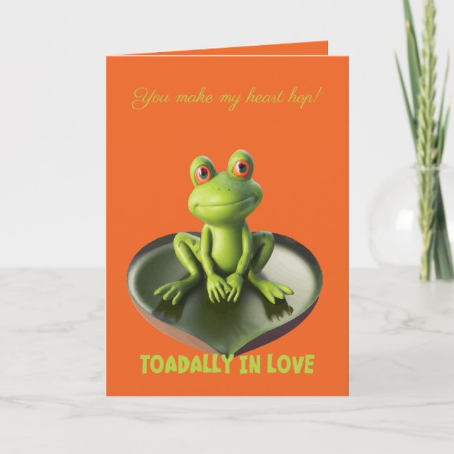 Toadally In Love Cute Frog Sitting On Heart Shaped Card (Front)
