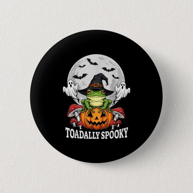 Toadally Soky Funny Halloween Frog On Pumpkin Full 6 Cm Round Badge (Front)