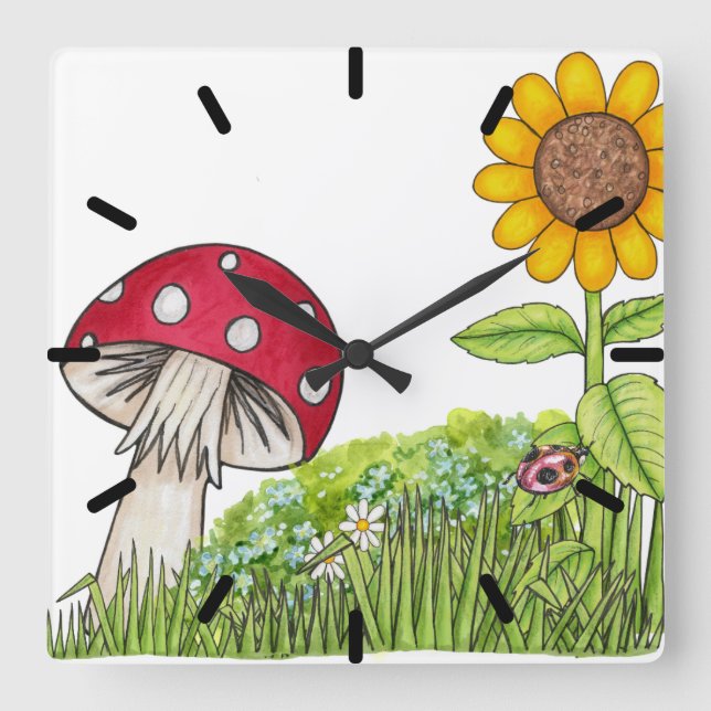 Toadstool and Sunflower Clock (Front)