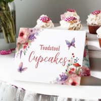 Toadstool Cupcakes Birthday Buffet Label Card