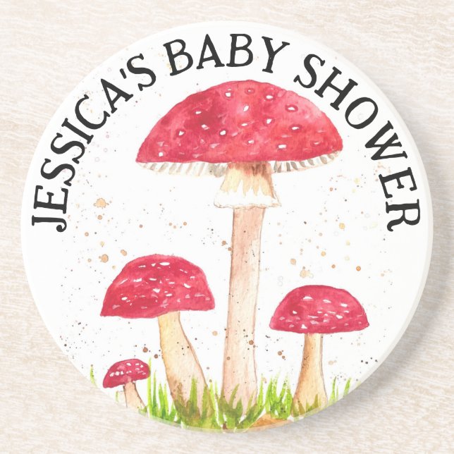 Toadstool Mushroom Forest watercolor Red Nature Coaster (Front)
