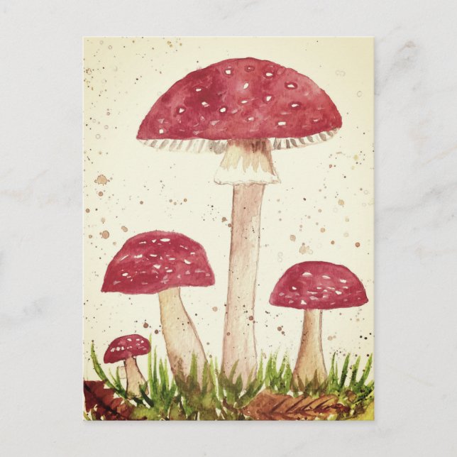 Toadstool Mushroom Forest watercolor Red Nature Postcard (Front)