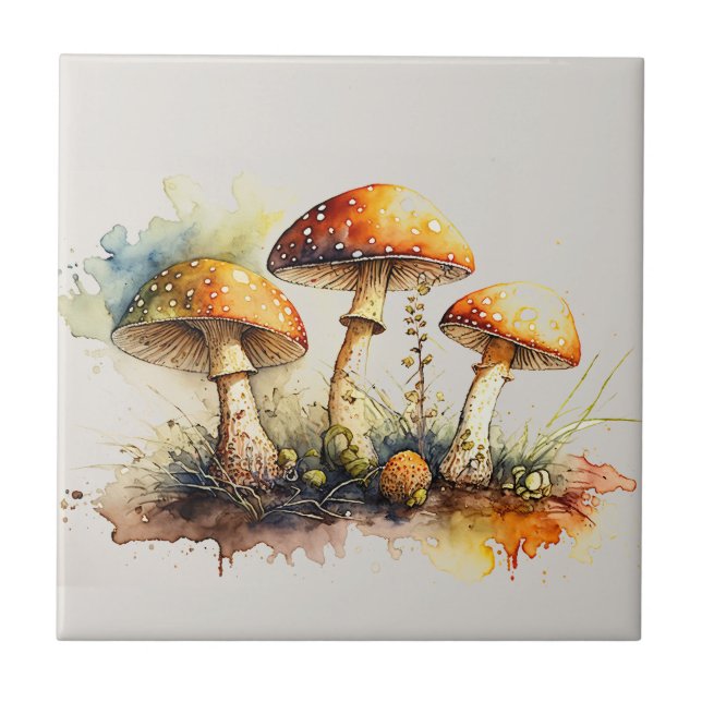 Toadstool Mushrooms, Amanita Muscaria  Tile (Front)