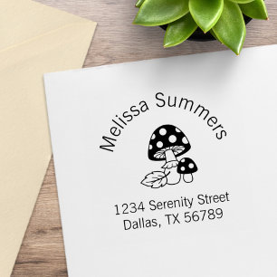 Toadstool Mushrooms and Leaf Arch Address Rubber Stamp