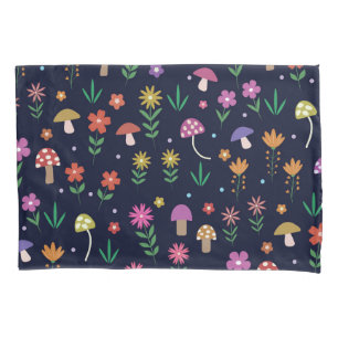 Toadstool Mushrooms With Whimsical Flowers  Pillowcase