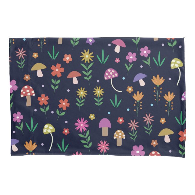 Toadstool Mushrooms With Whimsical Flowers  Pillowcase (Front)