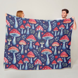 toadstool story in watercolor pattern throw pillow fleece blanket