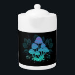 Toadstools in Bushes<br><div class="desc">Mysterious,  bioluminescent,  hallucinogenic,  bright toadstools with bushes of marsh plants on night,  dark,  glowing background. Glowing mushrooms. Goblincore,  Mushroomcore, </div>