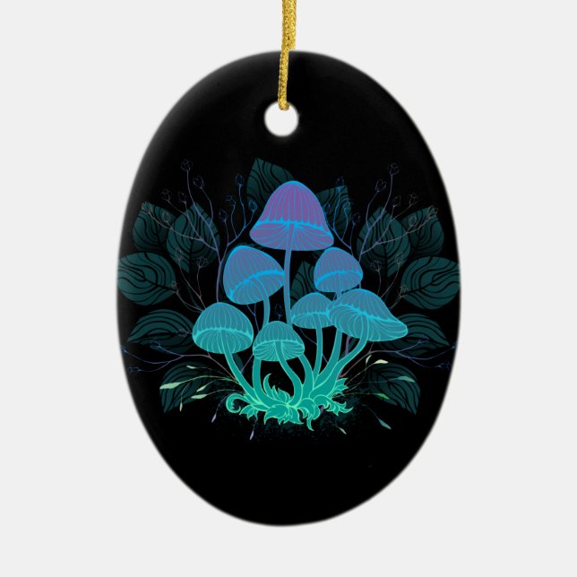 Toadstools in Bushes Ceramic Tree Decoration (Front)