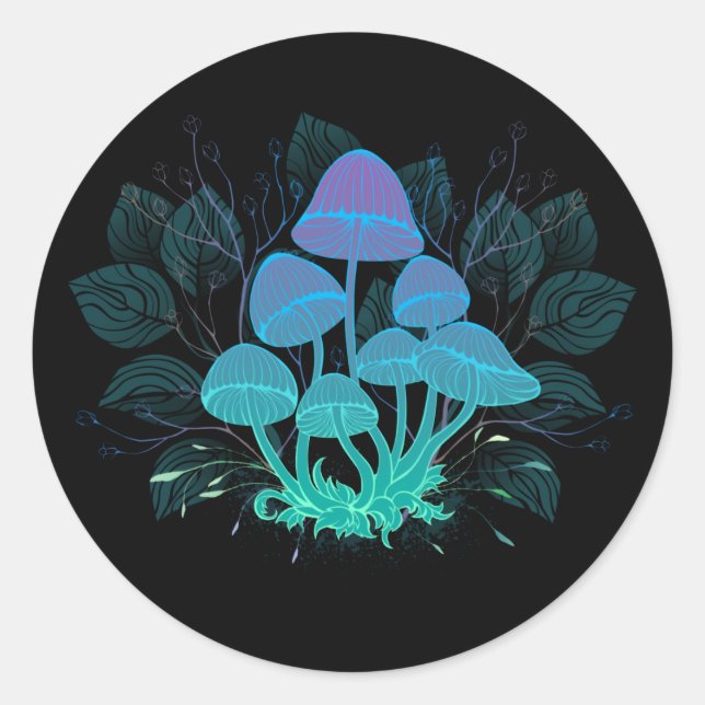 Toadstools in Bushes Classic Round Sticker (Front)