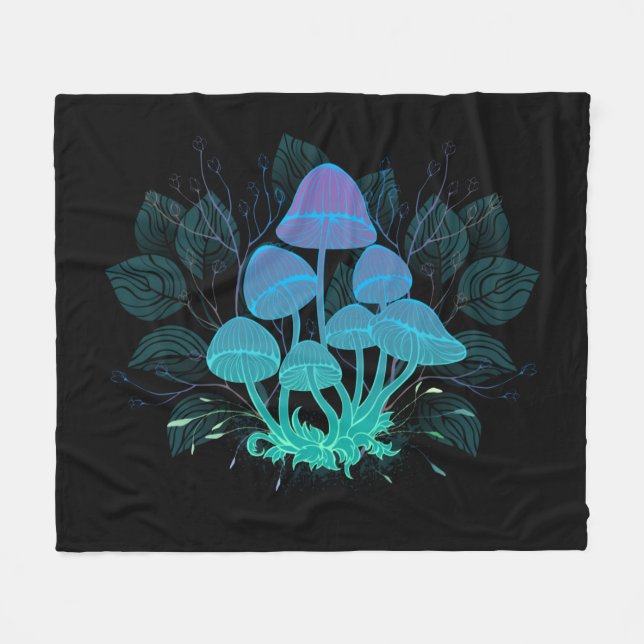 Toadstools in Bushes Fleece Blanket (Front (Horizontal))