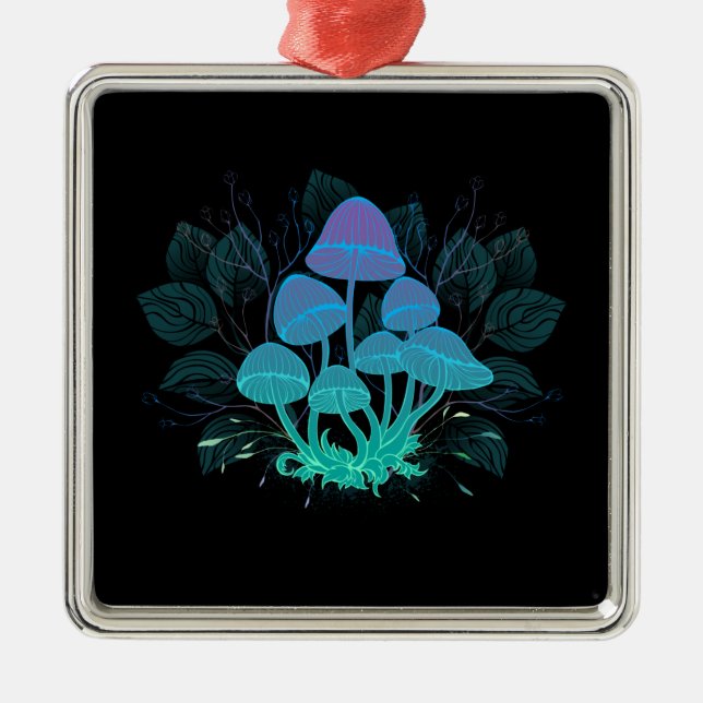 Toadstools in Bushes Metal Tree Decoration (Front)