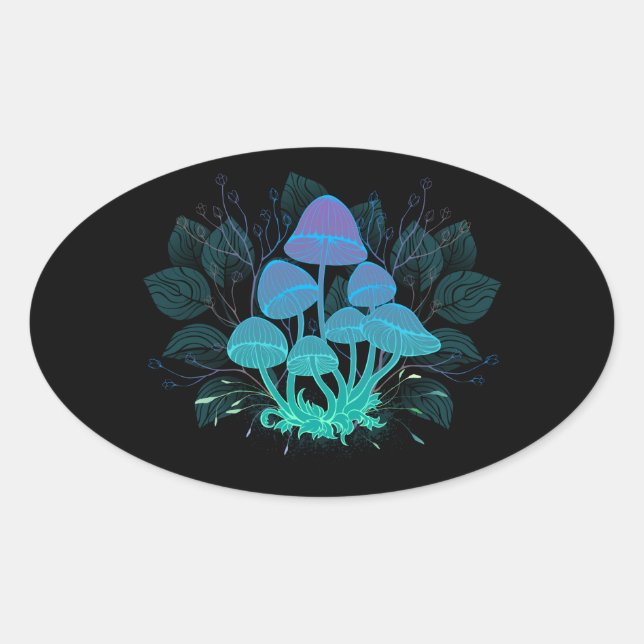 Toadstools in Bushes Oval Sticker (Front)