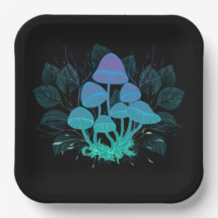 Toadstools in Bushes Paper Plate