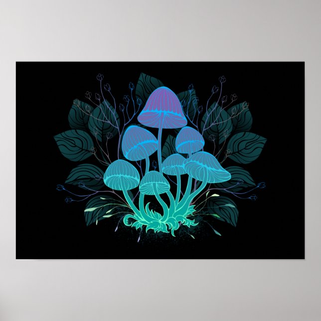 Toadstools in Bushes Poster (Front)