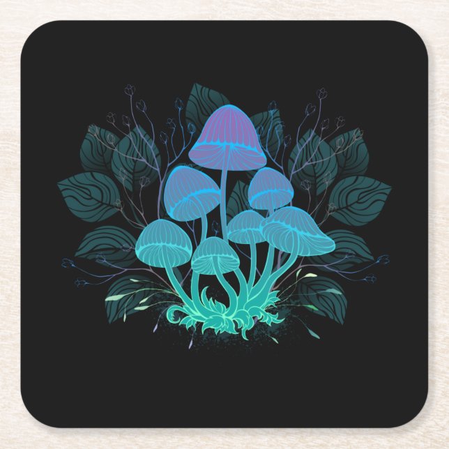 Toadstools in Bushes Square Paper Coaster (Front)