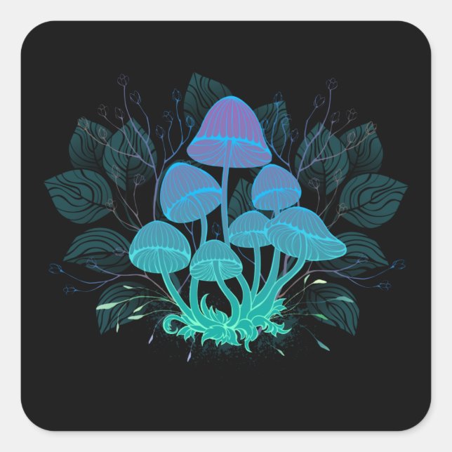 Toadstools in Bushes Square Sticker (Front)