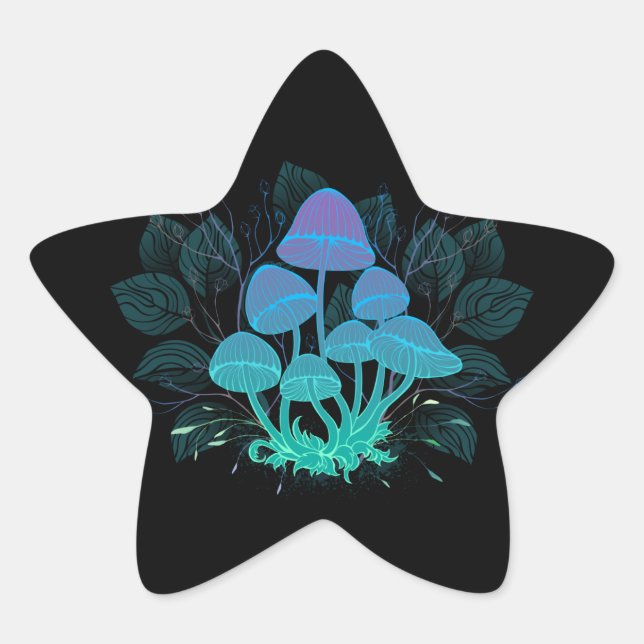 Toadstools in Bushes Star Sticker (Front)