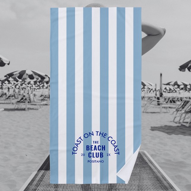 Toast On The Coast The Beach Club Blue Stripe Beach Towel (Creator Uploaded)