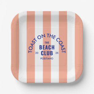 Toast On The Coast The Beach Club Pink Stripe Paper Plate