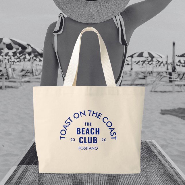 Toast On The Coast The Beach Club Vibrant Blue Large Tote Bag (Creator Uploaded)