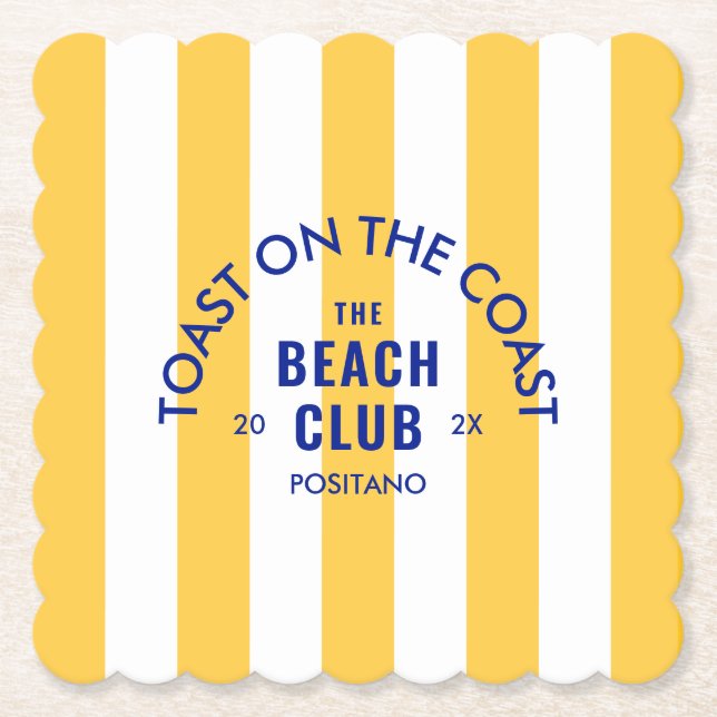 Toast On The Coast The Beach Club Yellow Stripe Paper Coaster (Front)