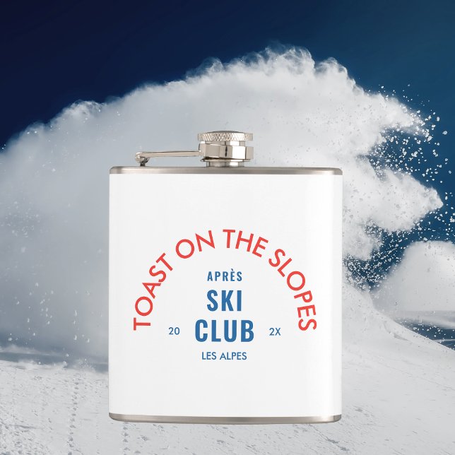 Toast On The Slopes Après Ski Club Red & Blue Hip Flask (Creator Uploaded)