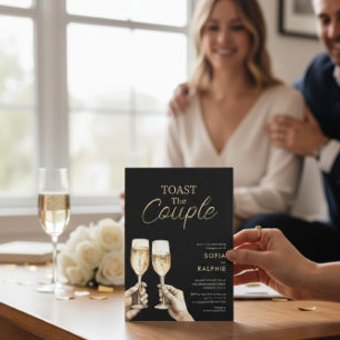 Toast The Couple Gold Script Engagement Invitation