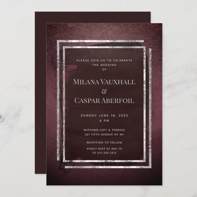 Toasted Burgundy & Silver Frame Wedding Or Party Invitation (Front/Back)