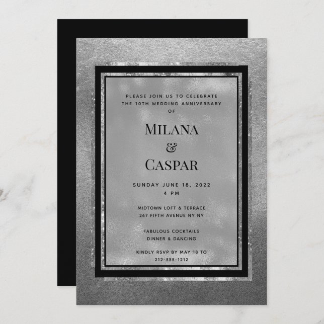 Toasted Silver Shimmer Anniversary Party Invitation (Front/Back)