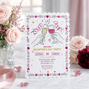 Toasting Galentines Day Invitation Heart Frame