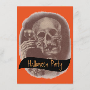 Toasting Skeleton Fun Halloween Party Invitations