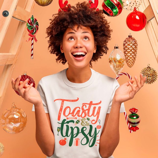 Toasty And Tipsy Christmas Holiday Calligraphy T-Shirt (Creator Uploaded)